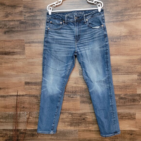 American Eagle Jeans 34x30 Measures 34x29 Athletic Fit Airflex + Medium Dark - Picture 1 of 11